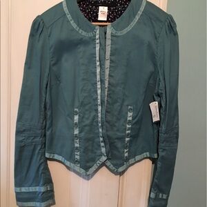 NWT Marc by Marc Jacobs Teal Satin Crop Military Jacket Puff Sleeve